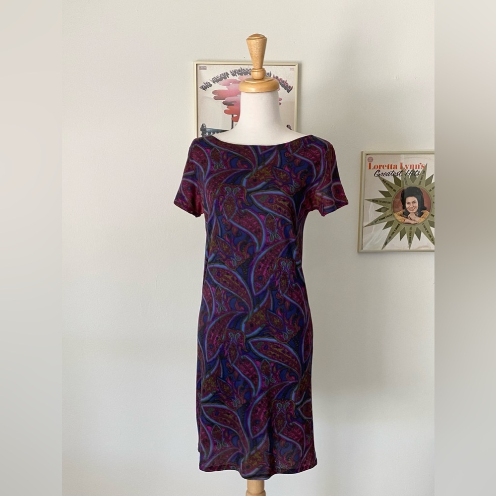 Vintage 1960s Paisley Mini Dress Shift Dress S